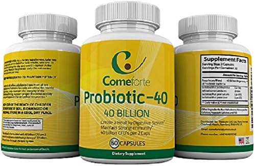 Probiotic-40 - Premium Quality - 100% Pure Probiotic Supplement with 40 Billion CFU / 2 caps - Supports a Healthy Digestive System & Maintain Strong Immunity - Excellent for women & men - 60 Capsules