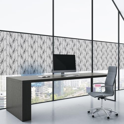 Ambiance Sticker Anti-Blackout Window Film Adhesive – Woven Leaves – Privacy Screen Sticker for Windows and Shower Doors XL – H40 x L200 cm