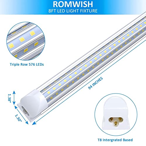 Romwish 8FT LED Shop Light, 90W 6500K, 10800LM Super Bright, D Shape