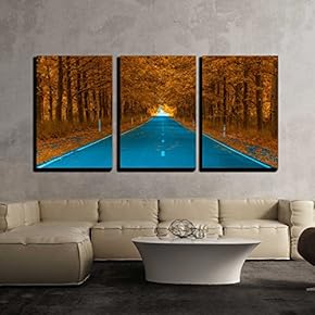 3 Piece Canvas Wall Art - Autumnal Alley - Modern Home Art Stretched and Framed Ready to Hang - 16"x24"x3 Panels
