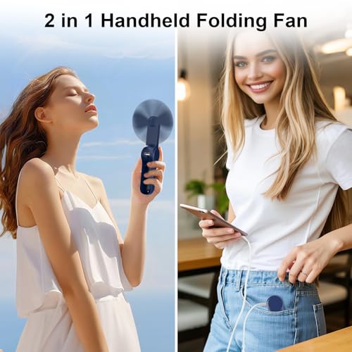 JATEKA 2 in 1 Portable Fan, Folding Fan, Wind Speed 3.5m/s, Silent Fan with Mobile Power, Suitable for Outdoor, Travel, Office