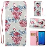 Galaxy S8 Plus Case,Firefish Detachable 3D Painted Leather Wallet Case Ultra Slim Folio Cover Flip Case[Kickstand Feature] Wristlet[Card Slots/Cash] Case for Samsung Galaxy S8 Plus(6.2 Inch) -Flamingo