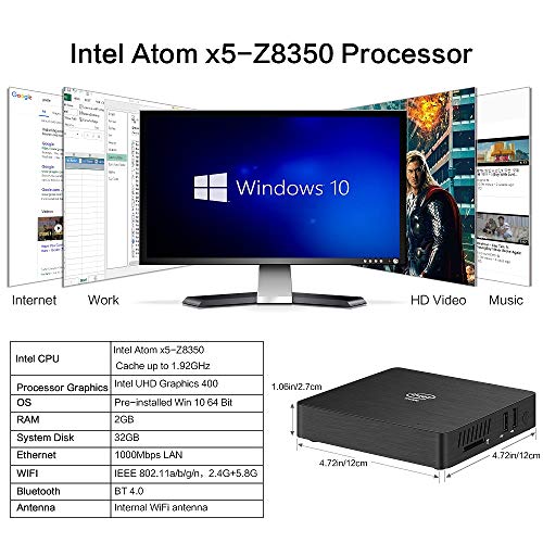2 Fanless+x5+Z8350+Graphics+Desktop+Computer
