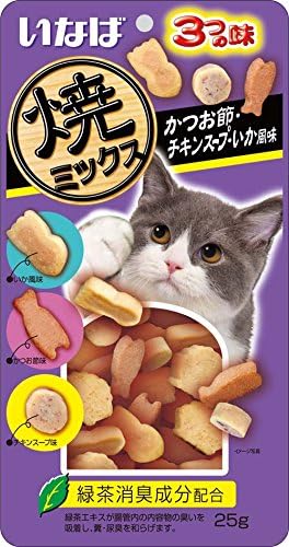 Amazon いなばペットフード 猫用おやつ 焼ミックス3つの味 かつお節 チキンスープ いか風味 25g お菓子 スナック 通販