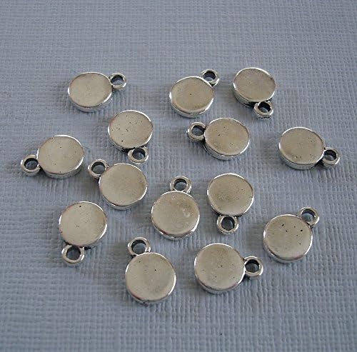 BeadsTreasure 20 Pcs- Antiqued Silver Plated Flat Round Disk Stamping Blanks Tag Charms for Jewelry Making.