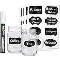 96 Premium Chalkboard Labels with Erasable White Chalk Marker Included - Chalk Board Mason Jar Labels - Removable Blackboard Sticker Label for Jars