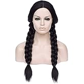 Cying Lin 28" Long Double Braid Wigs Costume Black Wigs for Women Cosplay Party Halloween Wig Include Wig Cap