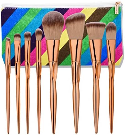 Makeup Brush Set, HeyI 8 Pcs Golden Bumping Handle Professional Synthetic Foundation Blush Contour Brush for Powder or Creams (Gold)