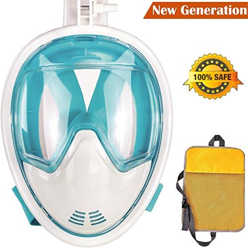 Fly2Bay New Generation Turquoise Full Face Snorkel Mask With Panoramic 180 View And GoPro Mount M-L
