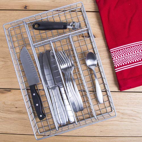 14" Metal 5 Section Flatware Organizer- Cutlery Tray (Nickel Flatware Drawer Organizer)