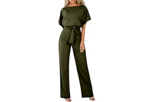 GVEYTPHQ Summer Jumpsuits for Women Loose Short Sleeve Belted Wide Leg Pant Romper 2025 Casual One Piece Overalls Outfits