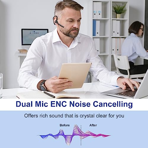 Bluetooth Headphones with CVC8.0 Dual Microphone Noise Cancellation, Pinganillo V5.0 Wireless Bluetooth Headset for Mobile iPhone Samsung Driving Office Business, Clear Chat