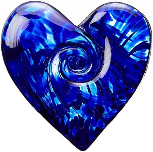 Handmade Glass Unusual Paperweight Art Glass 3" Art Garden Heart - Cobalt Blue