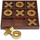 Refinery and Co. 10 Piece Premium Solid Wood Tic-Tac-Toe Board Game, Giant Gold 14Ã® Outdoor/Indoor Party Set Toy For Children/ Adults, Perfect For Backyard Entertainment, Classic Coffee Table Home DÃˆc