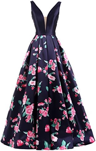 SHANGSHANGXI Floral Print Evening Dresses For Women A Line Long Prom Ball Gowns Backless,14