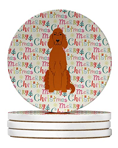 Caroline's Treasures Merry Christmas Irish Setter Large Sandstone Coasters Pack…
