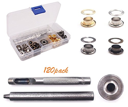 Grommet Kit with 120 Set Grommets,Eyelets Craft 1/ 4 in Inside Diameter, 7/ 16 in Outside Diameter Fixing Tool Kit