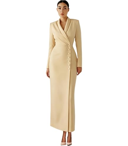 ladies formal dress coat Lacoac Women's Long Shawl Lapel Tuxedos Blazer for Wedding Performance Beige at Amazon Women's Clothing store sub:party-dresses