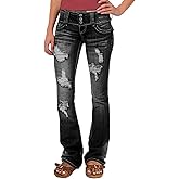 Flamingals Low Rise Ripped Bootcut Wide Leg Jeans for Women Stretchy Denim Pants
