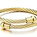 COOLSTEELANDBEYOND Elastic Adjustable Gold Color Stainless Steel Twisted Cable Open Cuff Bangle Bracelet for Men Women