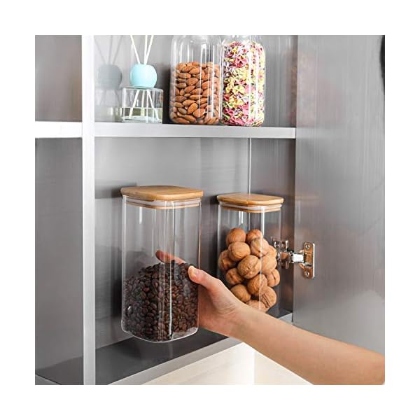 ComSaf-Airtight-Glass-Storage-Canister-with-Wood-Lid-15L-Clear-Food-Storage-Container-Jar-with-Sealing-Bamboo-Lid-for-Noodles-Flour-Cereal-Rice-Sugar-Tea-Coffee-Beans-Set-of-3 ComSaf 1500ml Glass Jars with Bamboo Lids, Clear Airtight Food Storage Container Jar with Sealing Lid, Canister Set for…