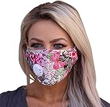 Full Seal Pollution Mask for Men & Women - Reusable Cotton Air Filter Mask With Adjustable Ear Loops Perfect for Blocking Pollution Germs Pollen and Dust (Includes 4 Carbon Filters N99) (Pink-Flower)