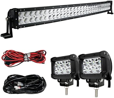 SLDX  180w 32inch Curved Led Light Bar Spot Flood 2pcs Spot 18w Light Bar for Off Road Jeep Free Wiring Harness