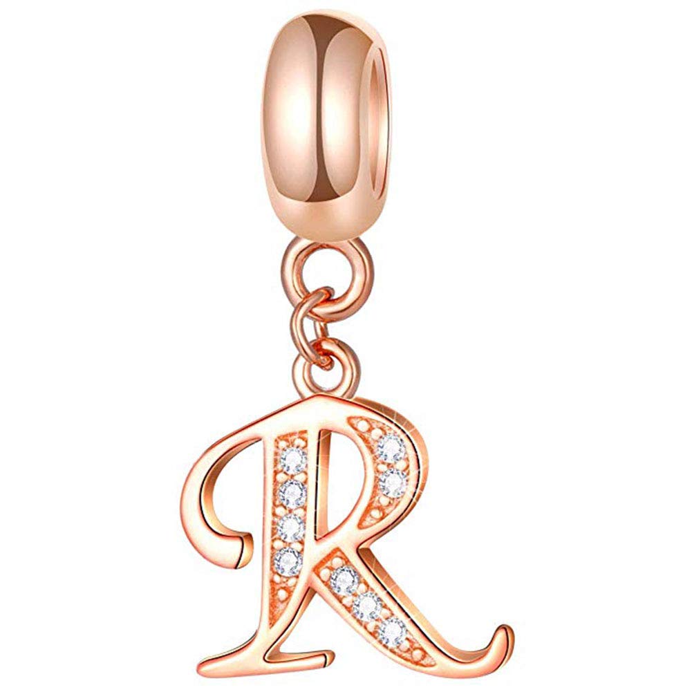 925 Sterling Silver Alphabet Charm Letter Charm Love Charm Anniversary Charm Complete A~Z Gift Options fit Pandora European Bracelets (R)
