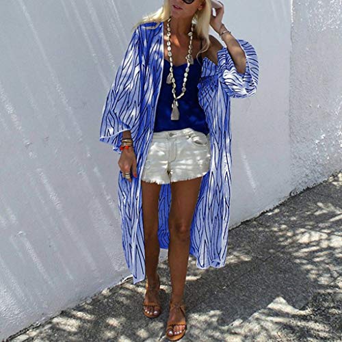 Women Floral Print Sheer Kimono Cover Up Loose Summer Chiffon Cardigan Tops