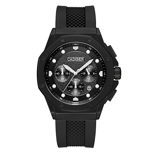 CADISEN Mens Outdoor Sports Military Waterproof Chronograph Calendar Luminous Rubber Band Quartz Watches
