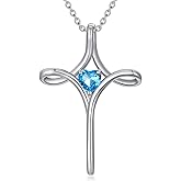 Dralox Birthstone Cross Necklaces for Women, 925 Stelring Silver Colored Gemstone Cross Necklaces Christian Jewelry Confirmation Baptism Gift