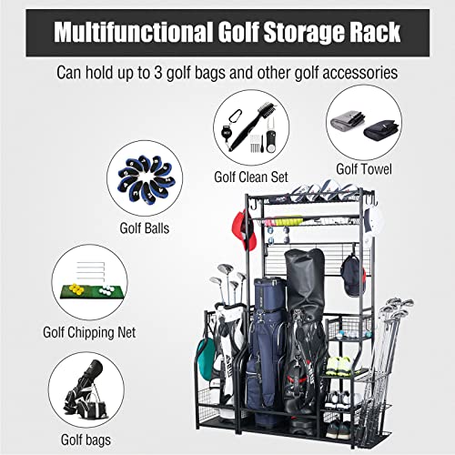 Mythinglogic Golf Bag Storage Garage Organizer, 3 Golf Bags Storage