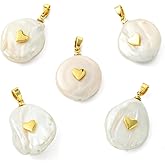 LiQunSweet 5 Pcs Natural Cultured Freshwater Pearl with Sweet Heart Charms for Jewelry Making Necklace DIY Craft