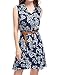 Allegra K Women's Valentine's Day Floral Printed Half Placket Knee Length Sleeveless Spring Belted Dress Large Dark Blue-Floral