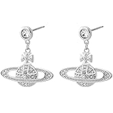 Saturn Planet Earrings 925 Sterling Silver Gold Plated Cubic Zirconia Dangle Earrings for Women