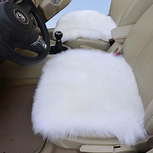 Australian Genuine Sheepskin Car Seat Cushion with Airbag Compatible 1 Pair Car Seat Covers (1 pair, white)