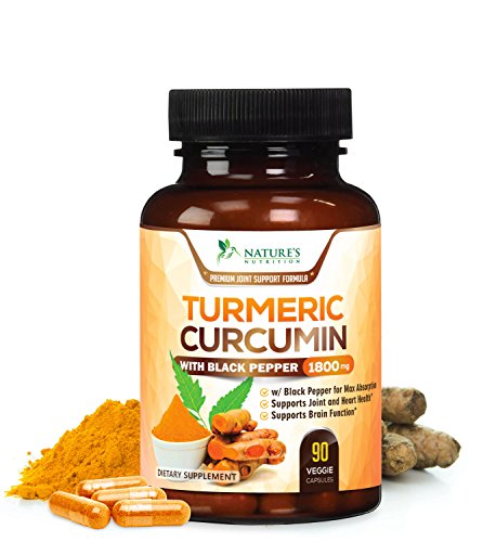 Turmeric Curcumin Max Potency 95% Curcuminoids 1800mg with Black Pepper Extract for Best Absorption, Anti-Inflammatory for Joint Relief, Turmeric Powder Supplement by Natures Nutrition - 90 Capsules
