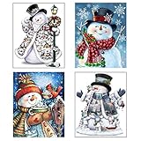4 Pack 5D DIY Diamond Painting Kit Full Drill Wall Hanging Diamond Painting Set for Christmas Home Wall, Living Room Decor (Snowman)