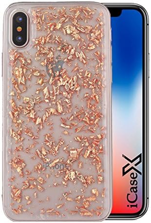 Apple iPhone X Gold Flake Case, Slim Fit Ultra Thin Anti-Scratch Shock Proof &amp; Dust Proof Flexible Premium Feel Shiny TPU Soft Shell with Gold Flakes [Support Wireless Charging] – ICaseX
