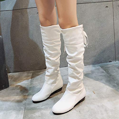 Aunimeifly Ladies Stylish Wild Solid Color Wedge High Booties Women's Warm Knee Elastic Long Boots(US:7.5,White) - Thumbnail 2
