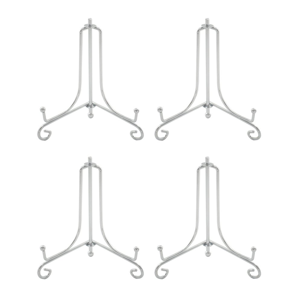 Tincogo (4 pack) 4" Iron Display Stand, Sliver Small Iron Easel Plate Display Photo Holder Stand, Displays card,cookie, Decorative Plates,Artwork