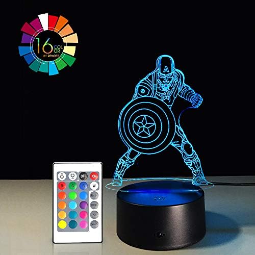 3D LED Night Light Lamps Illusion 3D Optical 7 Colors Touch Visual Lamp for Table Desk Home Decoration with Remote Controller (American Captain)(1PC)