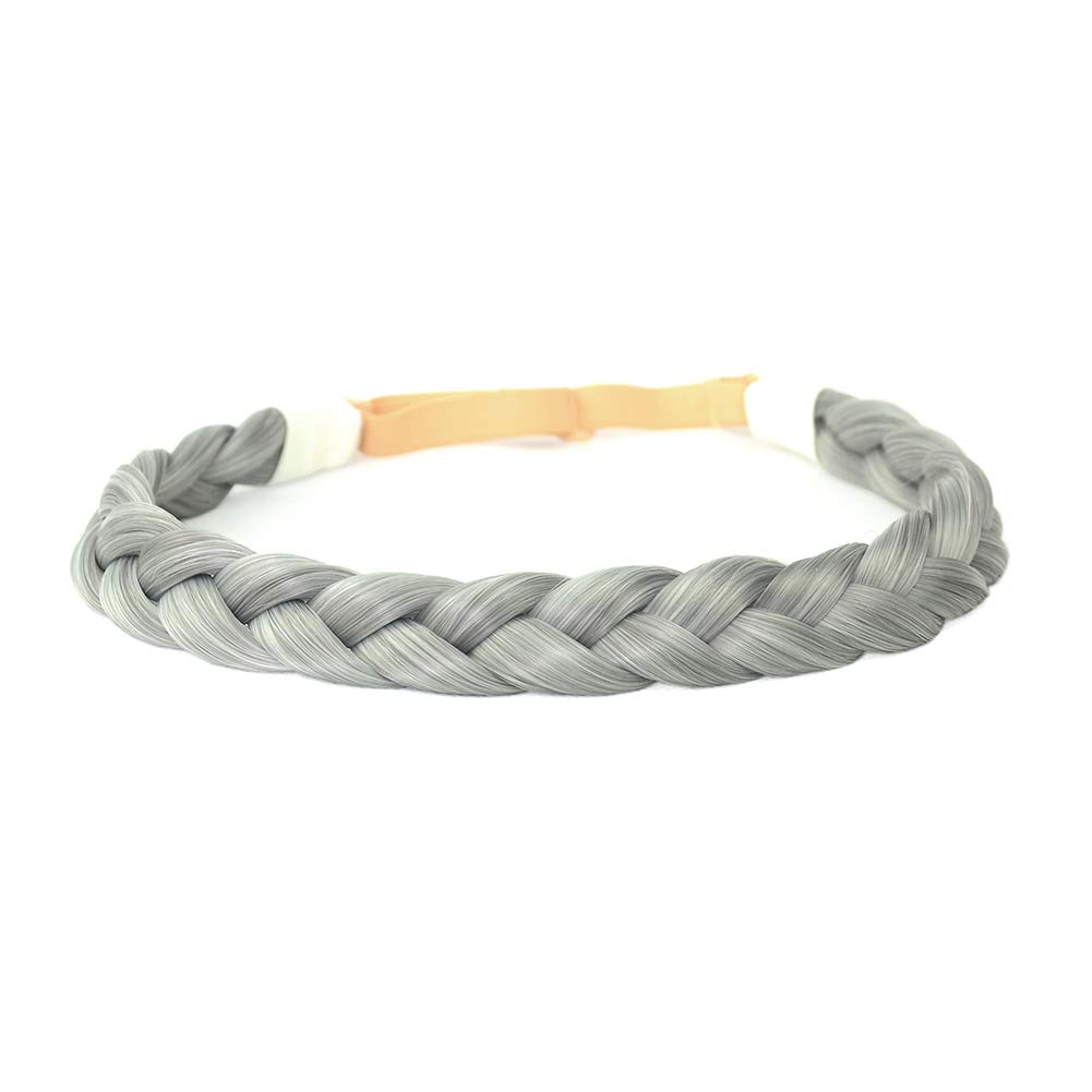 BOBIYA 3 Strands Synthetic Hair Braided Headband Classic Chunky Wide Plaited Braids Elastic Stretch Hairpiece for Women Girl Beauty Accessory, 55g (Smoky Gray) — image 1