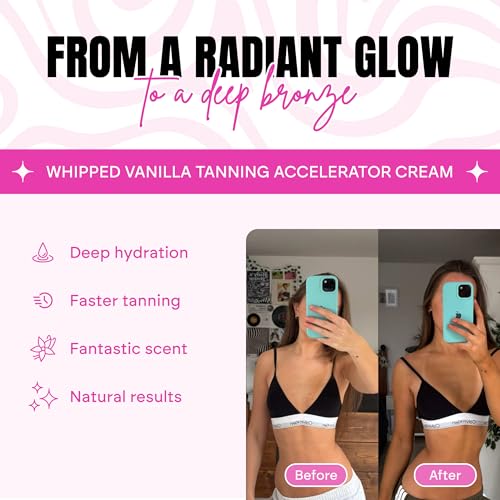 2bTanned Tanning Accelerator Cream, Sunbed Cream Enhanced with Thalitan & Tyrosine For A Deeper Tan, Hydrating Tanning Lotion with Shea Butter, Aloe Vera & Collagen, 200 ml - Whipped Vanilla