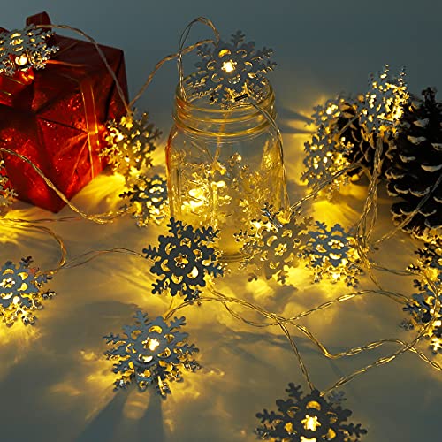 MILEXING Christmas Decorations, 2 Modes 20 LED Christmas Snowflake String Lights Battery Operated, Christmas Lights for Indoor Outdoor Christmas Decor Patio Garden Party