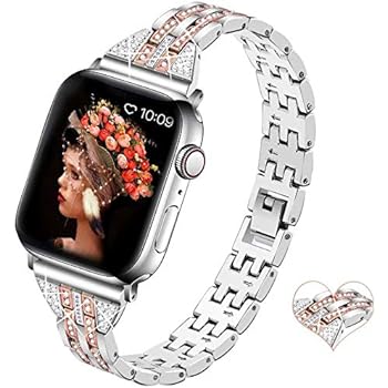 OULUCCI Bling Link Bands Compatible Apple Watch Band 38mm 40mm iWatch Series 5, Series 4, Series 3, Series 2, Series 1, Metal Wristband Strap with Diamond Women Girls