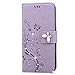 Galaxy S7 Case, Mavis's Diary 3D Handmade Embossed Wallet Bling Diamonds Butterfly Flowers PU Leather Magnetic Flip Folio Protective Shockproof Cover Card Holders (Purple)