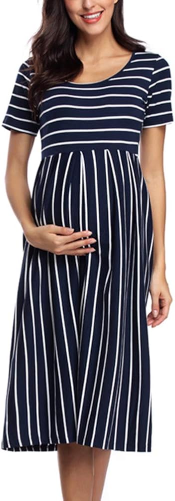 BBHoping Women&rsquo;s Casual Striped Maternity Dress Short&3/4 Sleeve Knee Length Pregnancy Clothes for Baby Shower