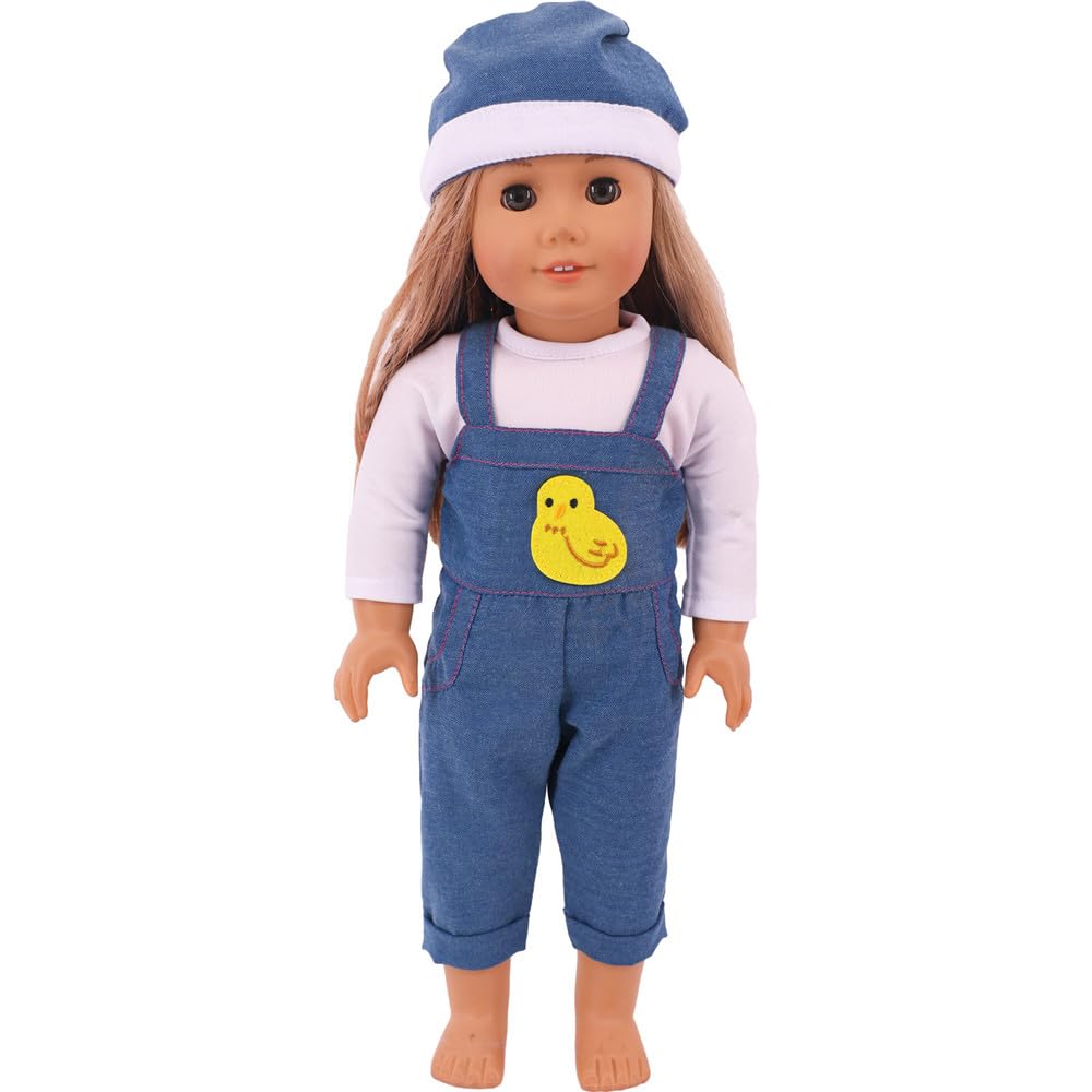 NIXNUT Doll Clothes Outfit Jeans Overalls T-Shirt for American Girl Doll 18-inch