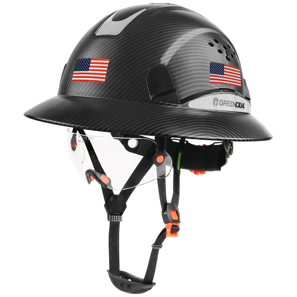 Photo 1 of GREEN DEVIL Full Brim Hard Hat with Built-in Visor Vented Construction Safety Helmet OSHA Approved Cascos De Construccion ABS Work Hardhat Helmets for Men Women OSHA Approved